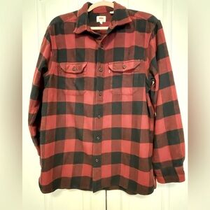 Levi Red/Black Plaid Heavy Flannel Long Shirt. Classic Worker Button-Up. Size L.